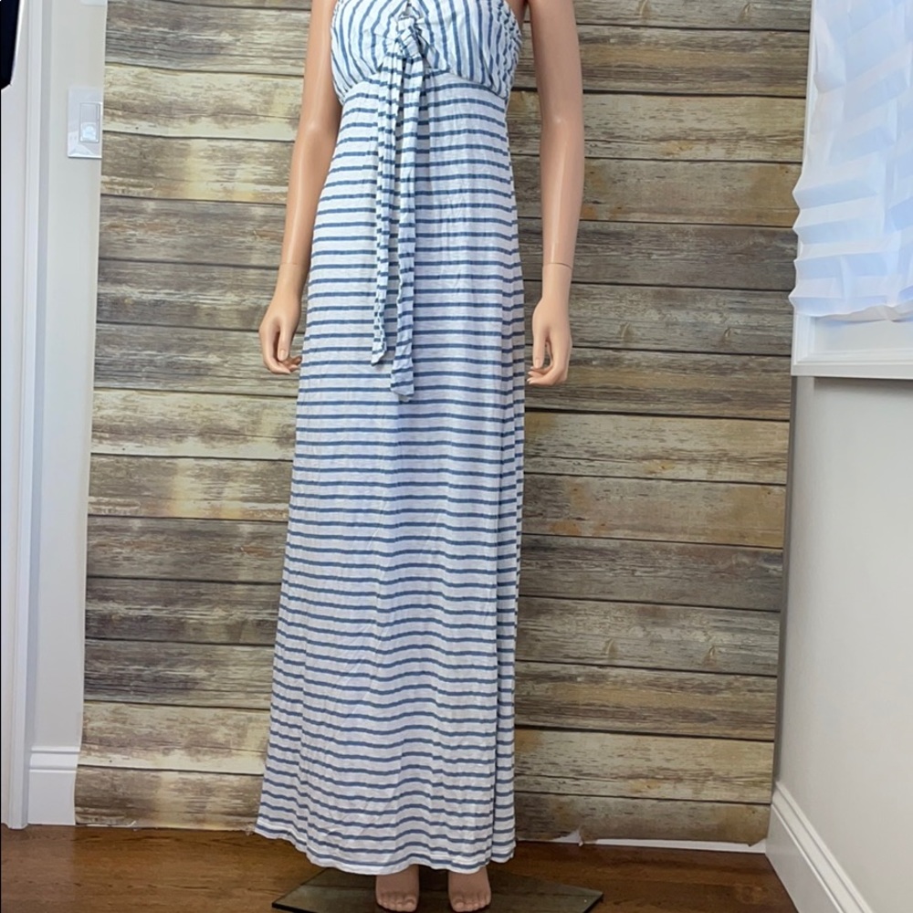 Splendid Blue & White Striped Strapless Maxi Dress